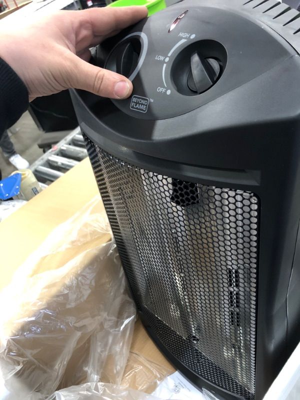 Photo 1 of 1500-Watt Black Electric Tower Quartz Infrared Space Heater with Thermostat
