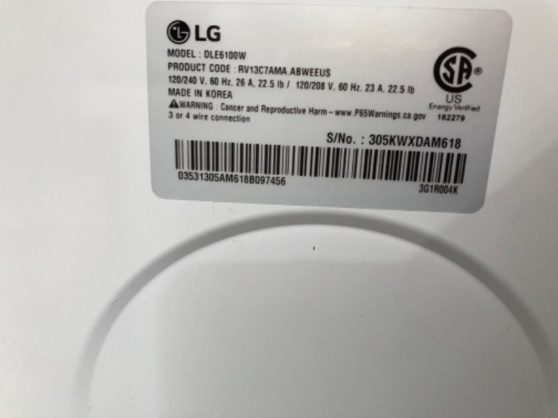 Photo 5 of LG 7.3-cu ft Electric Dryer (White) ENERGY STAR
