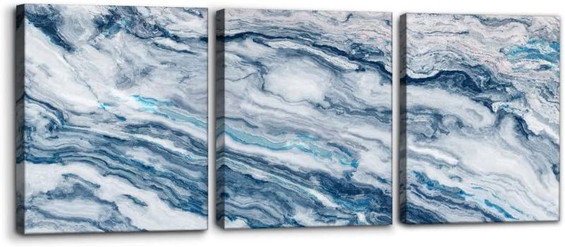 Photo 1 of Abstract Wall Art Bedroom Wall Décor 3 Piece Blue Beach Ocean Picture Coastal Theme Nautical Sea Wave Canvas Prints on Canvas Seascape Modern Artwork for Home Living Room Office - 12"x16"x3 Panel