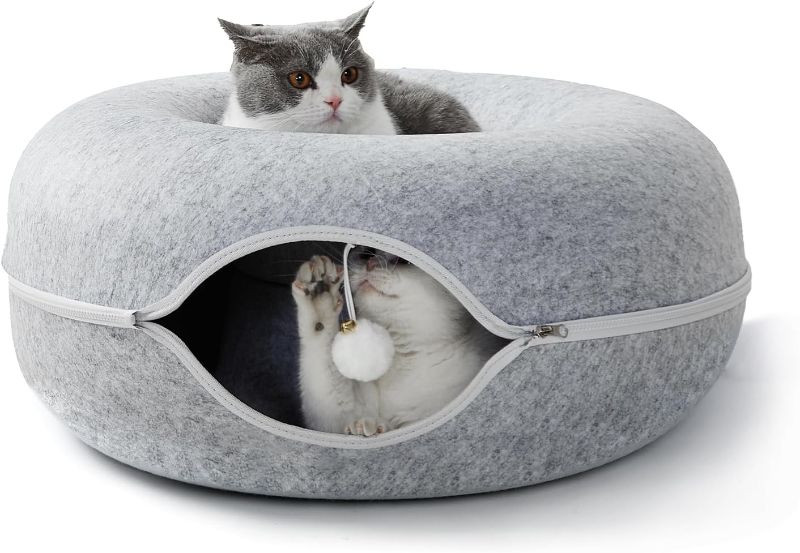 Photo 1 of Cat Tunnel Bed, Cat Tunnel, Jia Xi Indoor Cat Hideout, Donut Cat Bed, Universal for All Seasons Cat Condo and Cat Cave(20 in * 20 in * 8 in) Light Grey