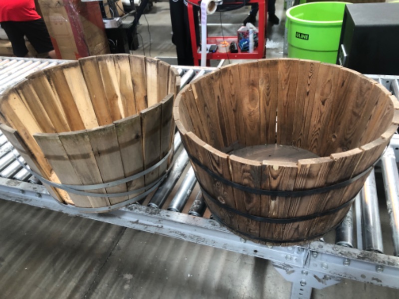 Photo 1 of **SEE NOTES/PHOTOS, BUNDLE OF 2** RUSTIC WOODEN BUCKET BARRELS 
