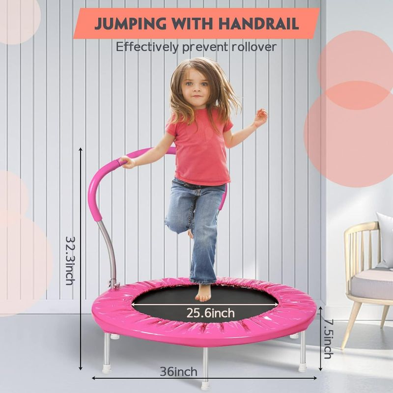 Photo 3 of (NON-REFUNDABLE) Lyromix 36Inch Kids Trampoline for Toddlers with Handle, Indoor Mini Trampoline for Kids, Small Rebounder Trampoline, Adult Fitness Trampoline for Indoor and Outdoor Use Bright Pink