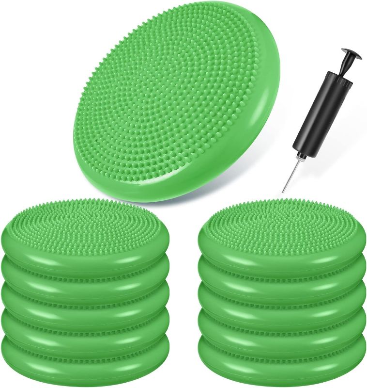 Photo 1 of 10 Pcs Wobble Cushion for Sensory Kids Wiggle Seat Promotes Active Learning Improves Student Productivity Inflated Balance Pad Wobble Seat with Air Pump for Sensory Kids School Classroom Green