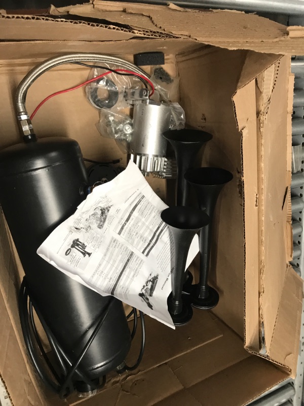 Photo 2 of 12V 4 Trumpets Train Horn Kit 150psi Complete Onboard System - 150psi Air Compressor, 1.5 Gallon Air Tank, 4 Trumpets. Fits Any Vehicle/Truck/Car/Semi/Pickup/Jeep/RV/SUV Super Loud dB 1.5 Gallon 4 Trumpet 12V Train Horns Kit 1.5 Gallon