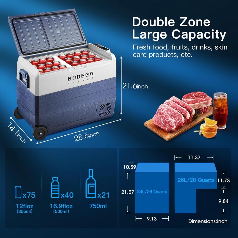 Photo 2 of ?Upgraded? BODEGACOOLER 12 Volt Refrigerator, Car Fridge Dual Zone WiFi APP Control, 64 Quart?60L?-4?-68? Portable Freezer, Car Cooler, 12/24V DC and 100-240V AC for Outdoor, Camping, Travel, RV
