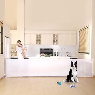 Photo 1 of 150 Inches Extra Wide Retractable Baby Gates, Baby Gates for Large Openings, Stairs, Hallways and Doorways, Dog Gates for The House Extra Large, Pet Gates for Dogs, Indoor/Outdoor Use, White