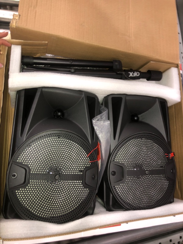 Photo 2 of PBX-800TWS 8-Inch Bluetooth Stereo PA System Comes with 2X 8 Speakers and 2X Stands, 2X Microphones, and a Remote Control