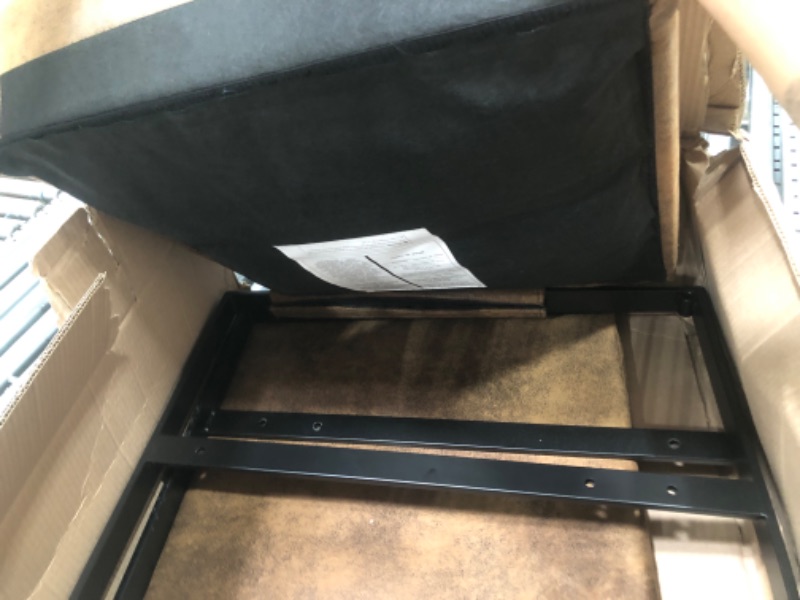 Photo 1 of Container Furniture Direct Classic Mid Century Modern Accent Chair with Durable Square Metal Frame, Armchair for Living Room, Bedroom, Home Office in Spotted Microfiber Upholstery, Brown