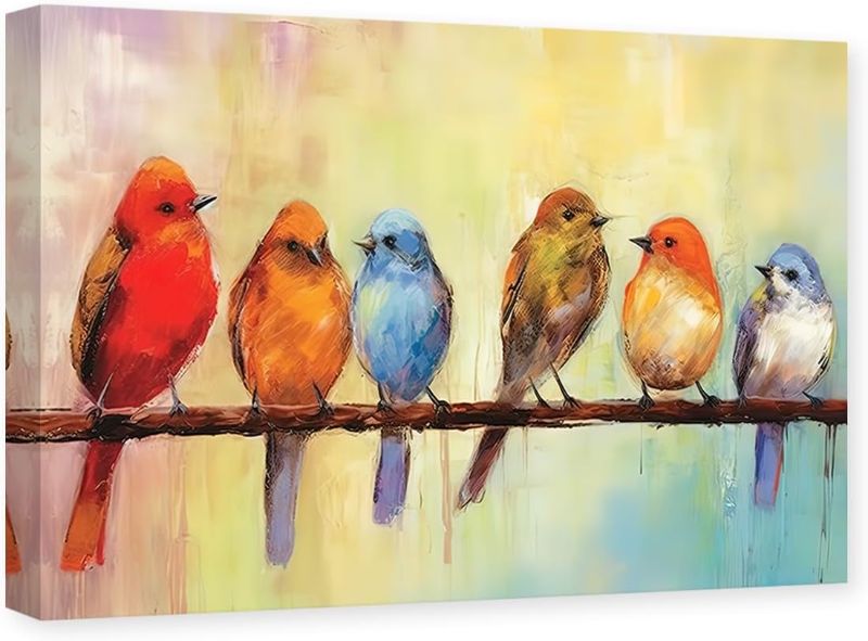 Photo 1 of Bird Pictures Wall Decor Colorful Animal Canvas Wall Art Abstract Birds Painting Print Living Room Bedroom Decor Frame (Bird - 2, 16.00" x 24.00")
