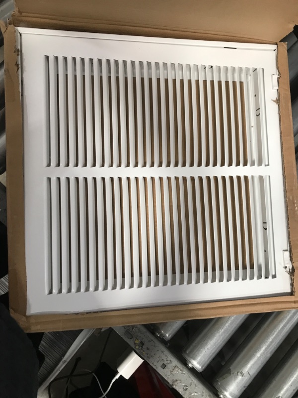 Photo 2 of 14" X 14" Steel Return Air Filter Grille for 1" Filter - Easy Plastic Tabs for Removable Face/Door - HVAC DUCT COVER - Flat Stamped Face -White [Outer Dimensions: 15.75w X 15.75h] White 14 X 14