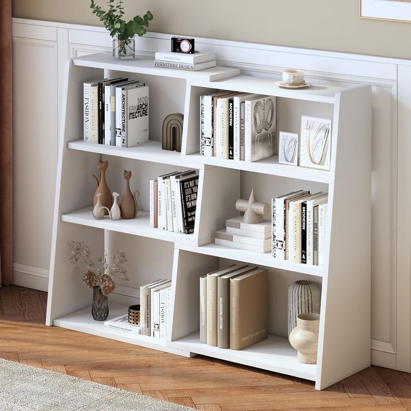 Photo 1 of IOTXY Wooden Extendable Shelf Bookcase - 3-Tier Ladder Low Short Bookshelf for Small Space or Corner, White, S