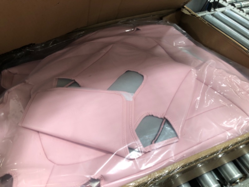 Photo 2 of Maysoo Tesla Model Y Seat Covers Pink Nappa Leather Car Seat Covers, for Tesla Model Y 2023 2022 2021 2020 5 Seat Car Seat Cover Car Interior Cover All Weather Protection(Pink-Nappa,Model Y(Full Set)) pink nappa model Y(full set)