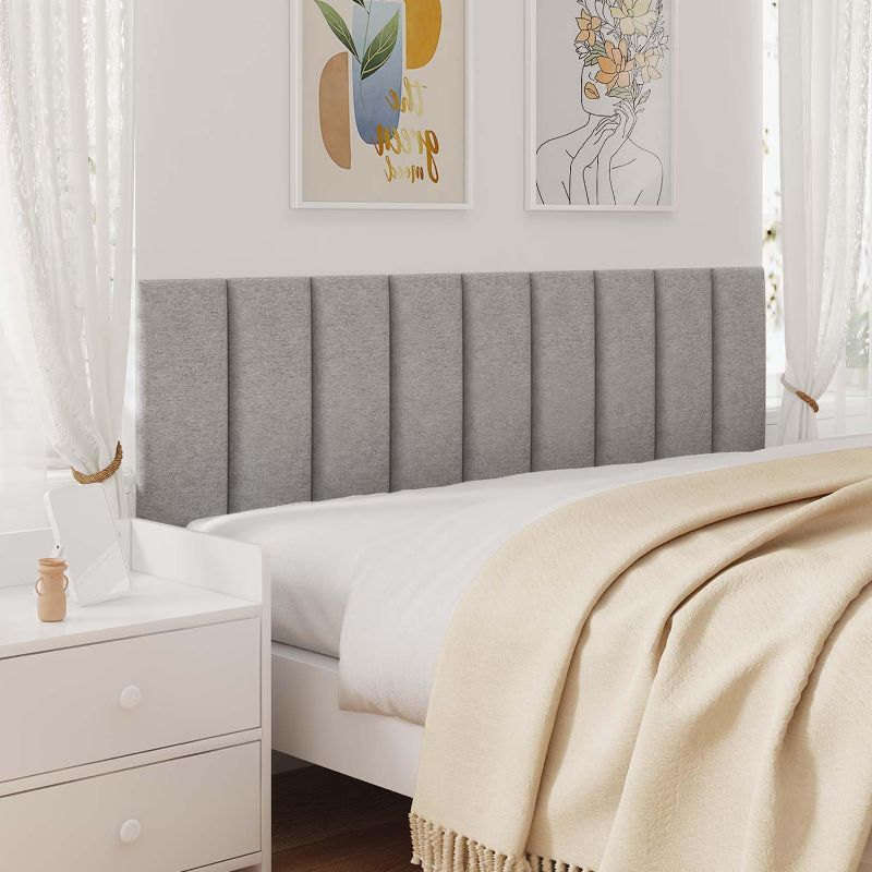 Photo 1 of (READ FULL POST) Yojoker Upholstered Wall Mounted Headboard, 3D Soundproof Wall Panels Peel and Stick Floating Headboards for Queen Size Bed, Boho Dorm Tufted Bed Headboard in Gray (9 Panels, 10" x 24") 9 Gray