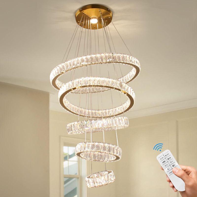 Photo 1 of Dixun Dimmable Chandeliers LED Big Crystal Chandeliers Modern 5 Rings Pendant Light Adjustable Ceiling Light for Bedroom Dinning Room Kitchen
