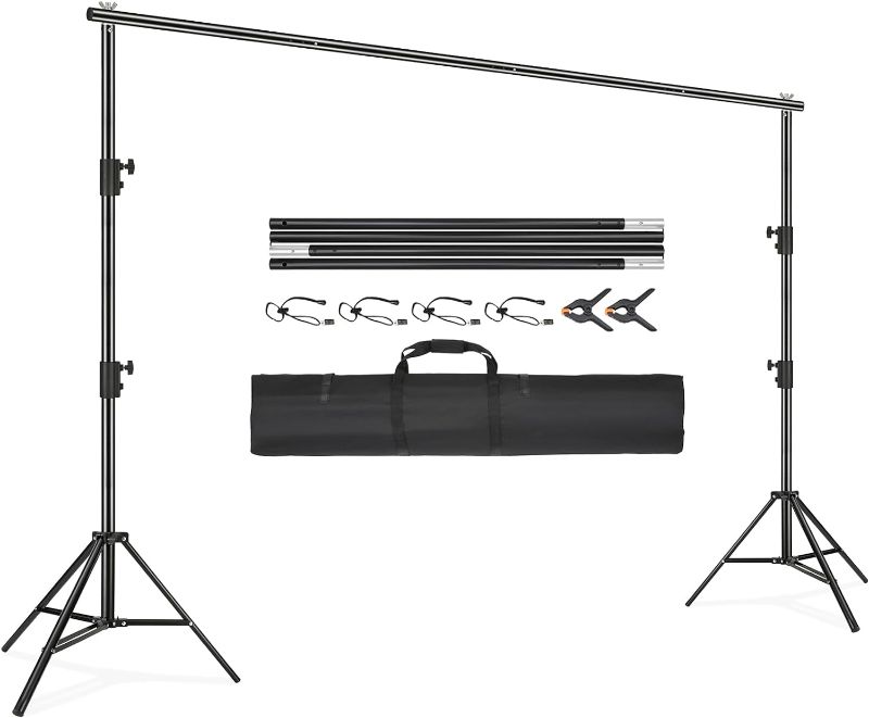 Photo 1 of  12 x 10 ft Heavy Duty Backdrop Stand, Height Adjustable Photography Backdrop Stand, Background Support System with 6 Clamps and A Carry Bag
