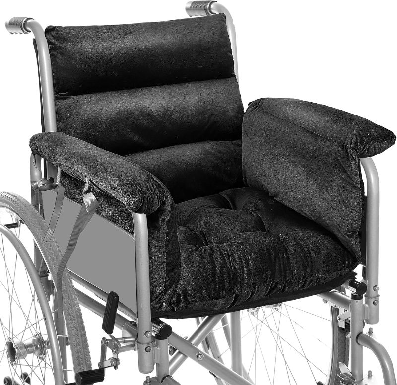 Photo 1 of *Not exact* Wheelchair Cushion Wheelchair Seat Cushion with Straps Recliner Cushion Suitable for 18 Inches Wheelchair Armrest and Supports (Black)
