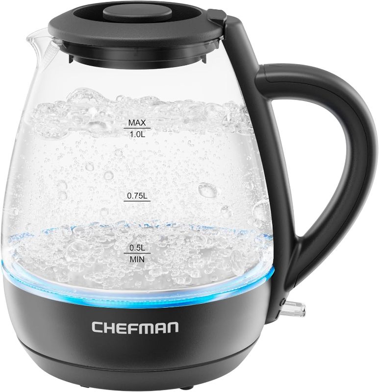 Photo 1 of Chefman 1L Electric Tea Kettle with LED Lights, Automatic Shut Off, Removable Lid, Boil-Dry Protection, Hot Water Electric Kettle Water Boiler, Electric Kettles for Boiling Water
