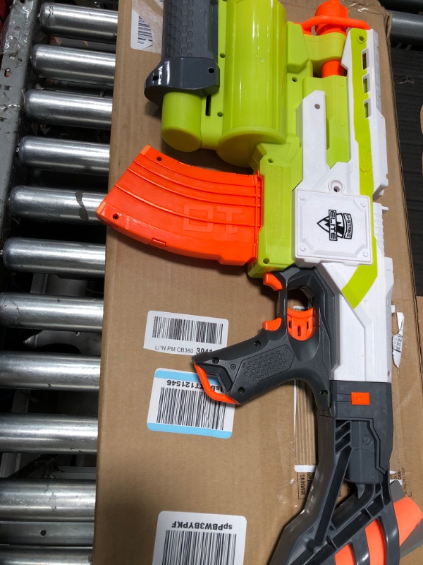 Photo 2 of ***USED - NO DARTS - UNABLE TO TEST***
NERF Modulus Demolisher 2-in-1 Motorized Blaster, Fires Darts and Rockets, Includes 10 Elite Darts, Banana Clip, 2 Rockets, Stock (Amazon Exclusive)