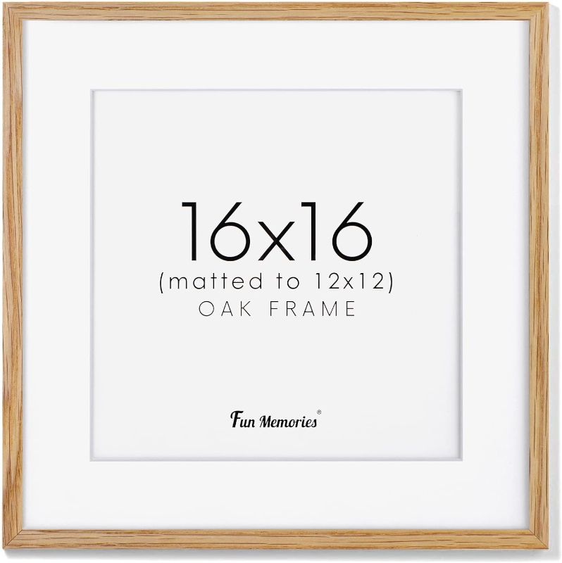 Photo 1 of 16x16 Wood Frame, Solid Oak Wood Square Picture Frame 16 x 16, 16"x16" Frame Matted to 12x12, Minimalist Wooden Frame 16x16, Suqare 16 x 16 Poster Frame Art Frame for Wall Walnut 16x16 - 1P