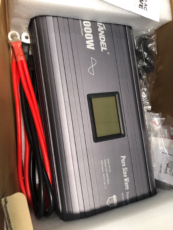 Photo 3 of GIANDEL 2000W Pure Sine Wave Power Inverter DC 12V to AC 120V with a Hard Wire Terminal Block and Big LCD Display Wired Remote Controller Dual 2.4A USB Ports FCC Approved for Emergency Solar System