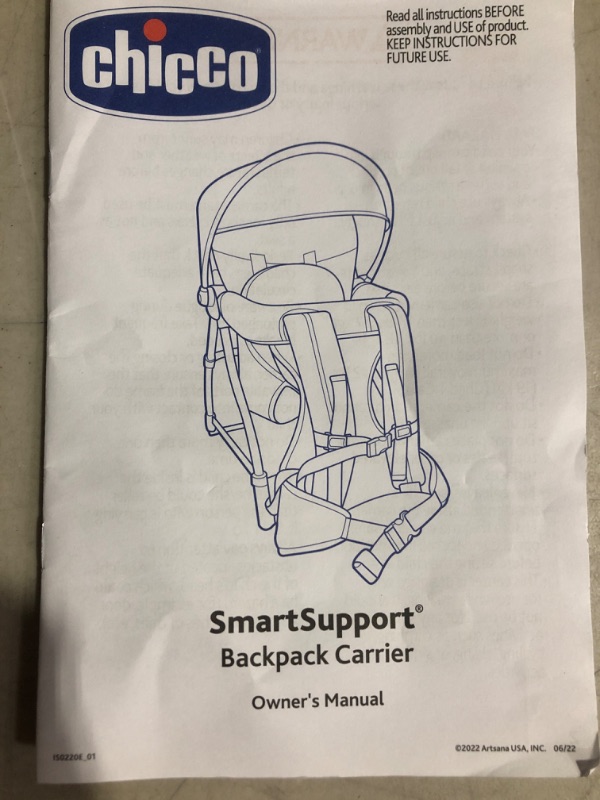 Photo 4 of (used item)(see images) Chicco SmartSupport Aluminum Frame Backpack Carrier, Lightweight Baby Backpack Carrier | Solar/Grey - New Model