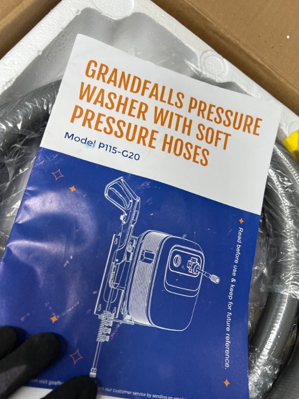 Photo 3 of ***USED - LIKELY MISSING PARTS - UNABLE TO VERIFY FUNCTIONALITY***
Giraffe Tools Grandfalls Pressure Washer G20, Wall Mount Pressure Washer with 180° Rotating Bracket, 65FT Retractable Reel, Power Washer for Home/Cars/Patios, 4 Nozzles, Foam Cannon, Light