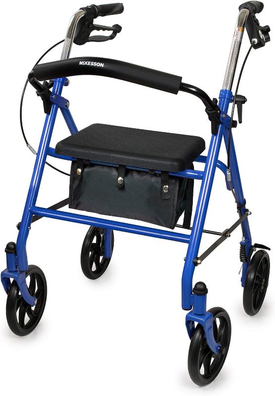 Photo 1 of  Rollator Walker with Seat and Wheels, Steel, 300 lbs Weight Capacity, Blue, 1 Count