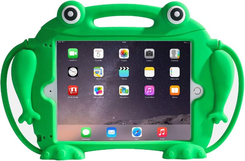 Photo 1 of Kids Case for iPad 9.7 2018 2017 / iPad Air 1 2 / iPad Pro - [Eye Popping Toys] Shockproof Silicone Handle Stand Frog Protective Cover for Apple iPad 5th 6th Generation (Green)