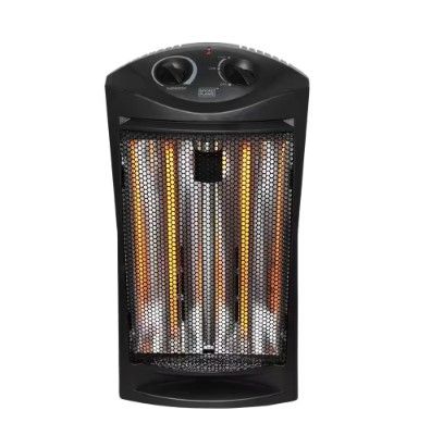 Photo 1 of 1500-Watt Black Electric Tower Quartz Infrared Space Heater with Thermostat
