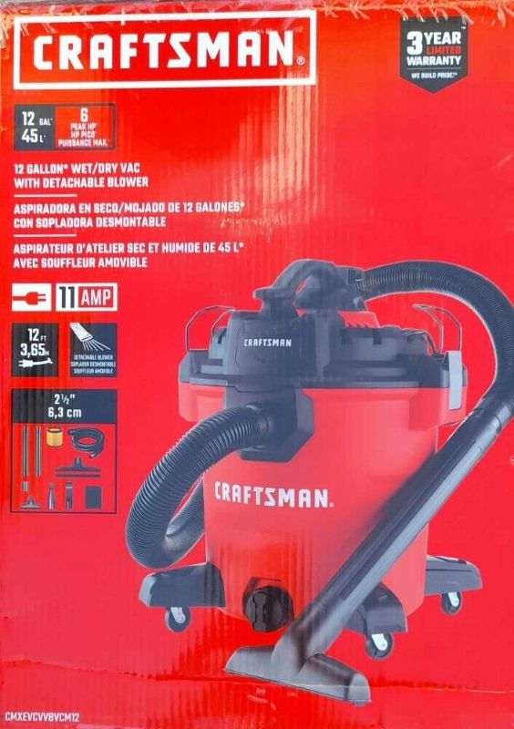 Photo 1 of **SEE CLERKS NOTES** NEW CRAFTSMAN Corded Wet/Dry Shop Vacuum Detachable Blower 12-Gallons 6-HP
