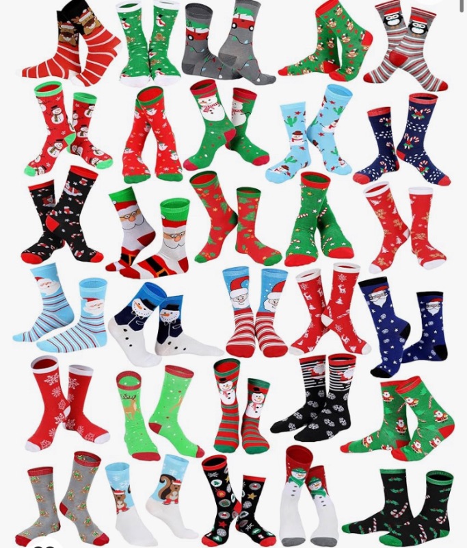 Photo 1 of 30 Pairs Adults Christmas Socks Crew Colorful Fun Festive Soft Novelty Pattern Holiday Socks for Men Women