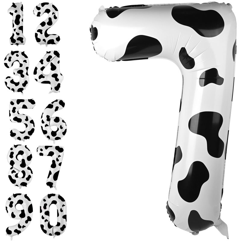 Photo 1 of 2 Cow Print Balloon, Large Size Cow Balloons for Party, 40 Inch Number Balloons for Boy Girl 7th Birthday Party Farm Barn Decor(Number 7)