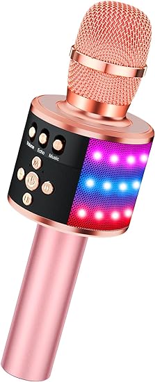 Photo 1 of BONAOK Bluetooth Wireless Karaoke Microphone with LED Lights,4-in-1 Portable Handheld Mic with Speaker Karaoke Player for Singing Home Party Toys Birthday Gift for Kids Adults Girls Q78(Rose Gold)
