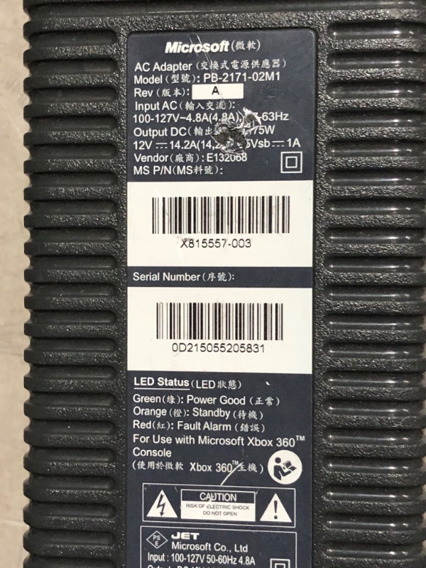 Photo 2 of ***USED - POWERS ON - UNABLE TO TEST FURTHER***
Power Supply 203W AC Adapter XBOX 360 Compatible XENON OR ZEPHYR Models Only