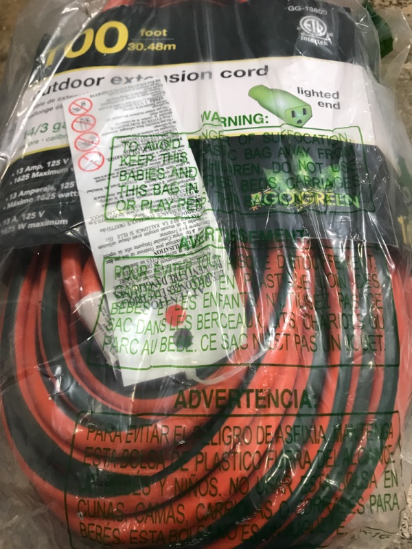 Photo 2 of Go Green Power Inc. (GG-13800) 14/3 SJTW Outdoor Extension Cord, Lighted Extension Cord, 100 ft