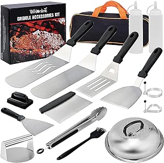 Photo 2 of 18PCS Griddle Accessories Kit, Flat Top Grill Accessories Set for Blackstone and Camp Chef, Grill Spatula Set with Enlarged Spatulas, Basting Cover, Scraper for Outdoor BBQ
