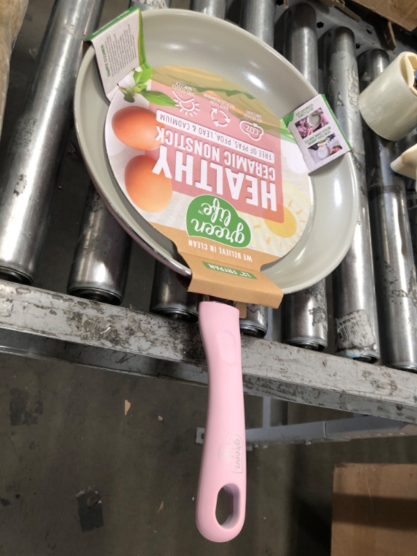 Photo 2 of GreenLife Sandstone Healthy Ceramic Nonstick 12” Frying Pan Skillet, PFAS-Free, Dishwasher Safe, Pink 12" Frying Pan Pink