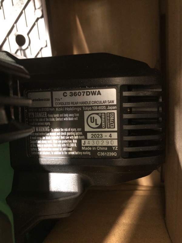 Photo 3 of (NOT FUNCTIONAL)Metabo HPT 36V MultiVolt Rear Handle Circular Saw | C3607DWAQ4