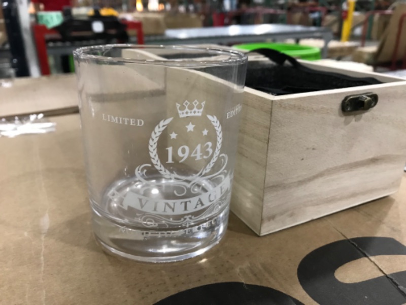 Photo 2 of **SEE PHOTOS**LIGHTEN LIFE Birthday Gifts for Men 12 oz,1943 Whiskey Glass in Valued Wooden Box,Bourbon Glass for 40 Years Old Dad,Husband,Friend,40th Bday Gift Ideas,40th Birthday Decorations