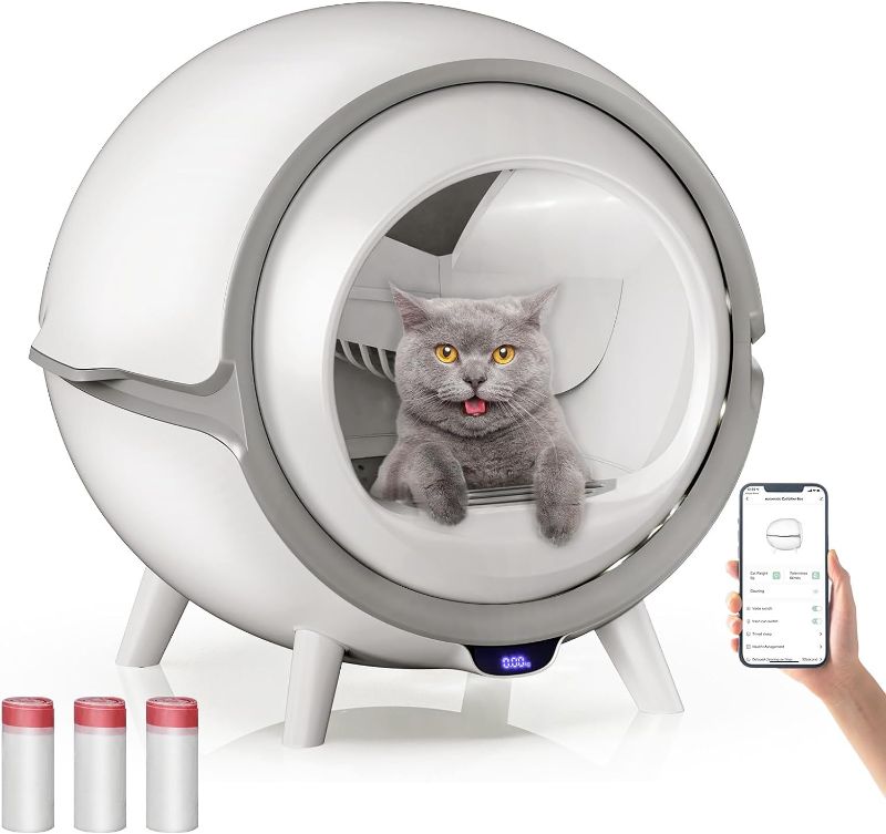 Photo 1 of ***USED - NOT FUNCTIONAL - SEE COMMENTS***
Self Cleaning Cat Litter Box,Scooping Free Automatic Cat Litter Box,Odor-Removal Design?Electric Litter Cleaning Robot with App,65L Large Capacity Smart Cat Litter Box for Multi-Cats with Garbage Bags
