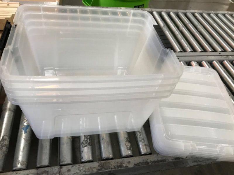Photo 4 of **SEE NOTES**IRIS USA 40 Qt. Plastic Storage Bin Tote Organizing Container with Durable Lid and Secure Latching Buckles, 4 Pack, Stackable and Nestable, Pearl with Black Buckle 40 Qt. - 4 Pack