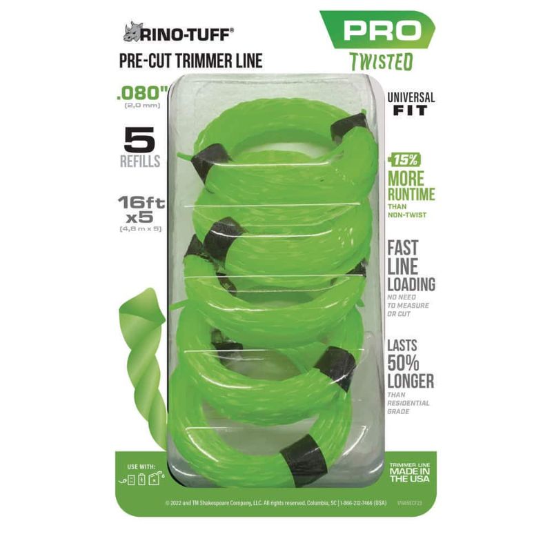 Photo 1 of 2, Rino-Tuff Universal Fit .080 in. X 16 Ft. Precut Pro Twisted Line for Gas and Select Cordless String Grass Trimmer/Lawn Edg
