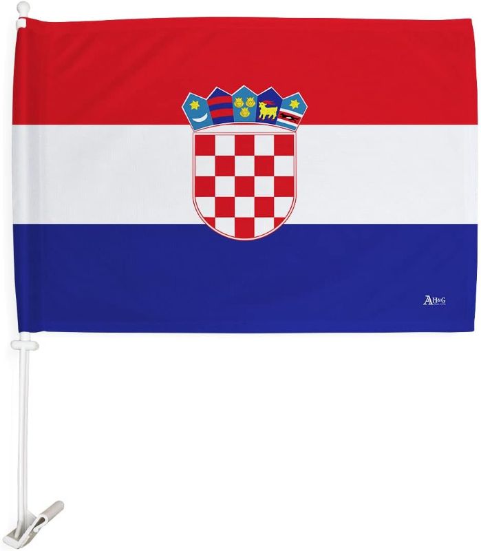 Photo 1 of Croatia Flag World Cup 2022 Croatian Car Flags Bandera Para Carros De Auto Decorations Small Banner For Window Clip Pole Accessories FIFA Sports Fans Outdoor Game Football Soccer Gifts Made In USA
