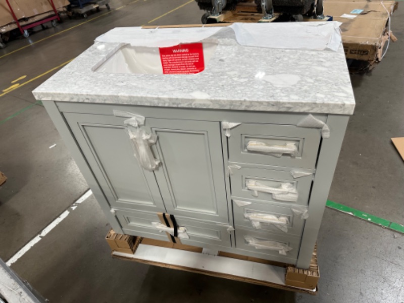 Photo 5 of allen + roth Crest Hill 36-in Light Gray Undermount Single Sink Bathroom Vanity with Carrara Natural Marble Top
