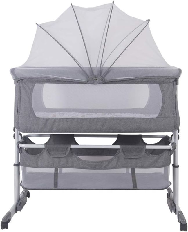 Photo 1 of Baby Cot with Soft Mattress and Mosquito Net, Height-Adjustable Baby Bed with Wheels, Sleep and Cradle Function, Travel Cot for Babies from 1 to 36 Months