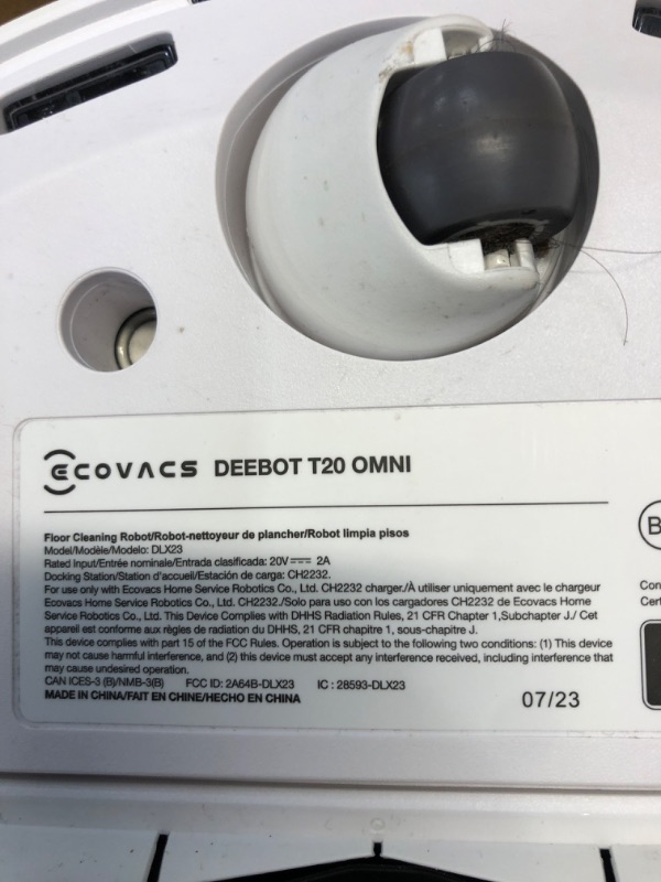 Photo 4 of ***PARTS ONLY/NON-RETURNABLE*ERROR CODE IN MOP CYCLE*USED*POSSIBLE MISSING PIECES***
ECOVACS DEEBOT T20 Omni Robot Vacuum and Mop, Hot Water Mop Washing, Self-Emptying, Hot Air Drying, 6000Pa Suction, OZMO Turbo Spinning Mop with Auto Mop Lift, Obstacle A