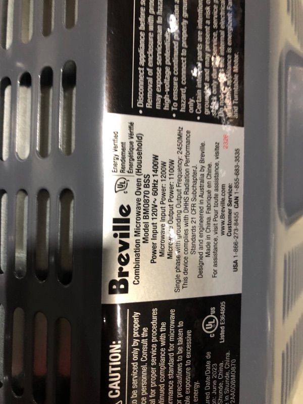 Photo 7 of ***USED - UNTESTED - SEE COMMENTS***
Breville Combi Wave 3-in-1 Microwave BMO870BSS, Brushed Stainless Steel, 20.2"D x 20.4"W x 12.4"H