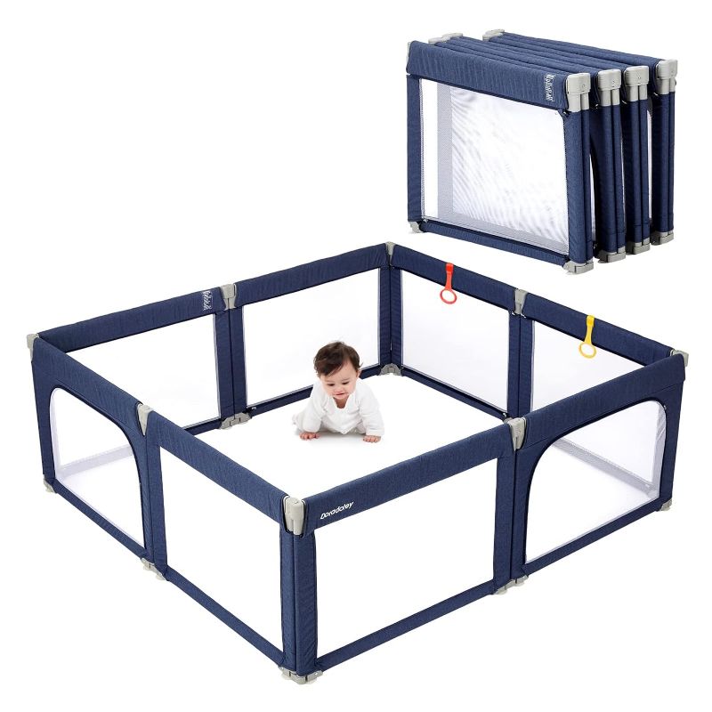 Photo 1 of Doradotey Baby Playpen, Shape Adjustable Large & Small Baby Playard for Babies and Toddlers, Foldable Playpen Baby Fence Indoors Play Center Yards, Breathable Mesh Anti-Fall Play Pens(71x79 Blue