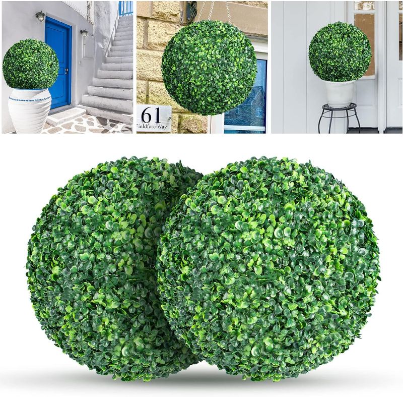 Photo 1 of 2 Packs 21.6-inch Artificial Plant Topiary Balls for Outdoor Decor, Garden Spheres Decorative, Faux Boxwood Balls Plants for The Front Door, Porch, Backyard, Patio and Wedding
