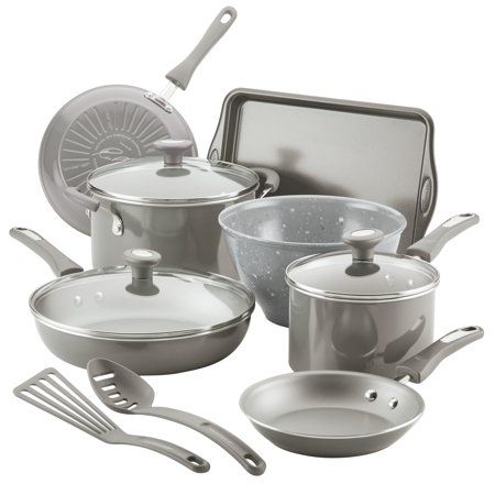 Photo 1 of Rachael Ray Get Cooking! Nonstick Cookware Pots and Pans Set, Includes Baking Pan and Cooking Tools, 12 Piece - Gray Cookware Set (12 Piece) Gray